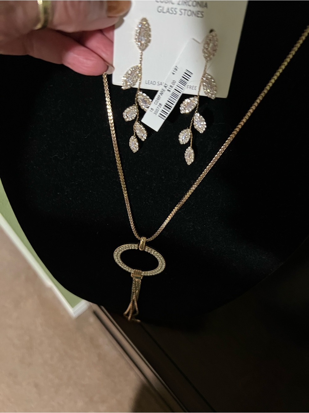 Christian Siriano Gold-Tone Crystal Keyhole Necklace with Tassel